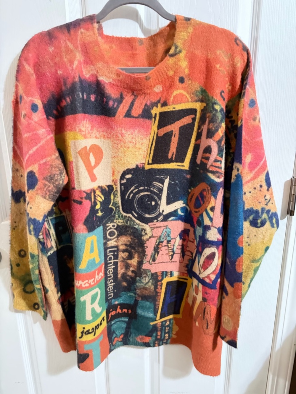 Uesmo Colorful Graphic Crew Neck Sweater - Multicolor Artist Motif Designs